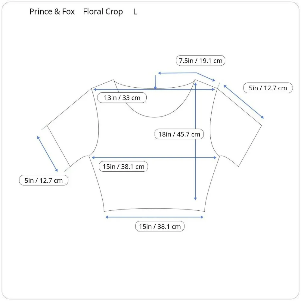 Prince and Fox Women’s Blue Floral Crop Top Tee Size L - Picture 6 of 6